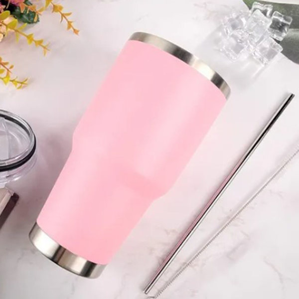 30oz Bilisolering Kopp Rosa Rostfritt Stål Bärbar Plastsprayning Isolerad Mugg för Utomhus