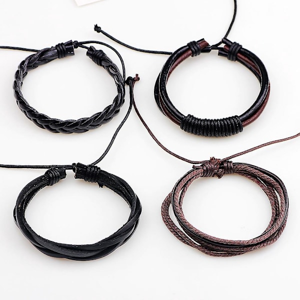 Herrarmband Set Pärlor Läder Flätat Multilager Rep