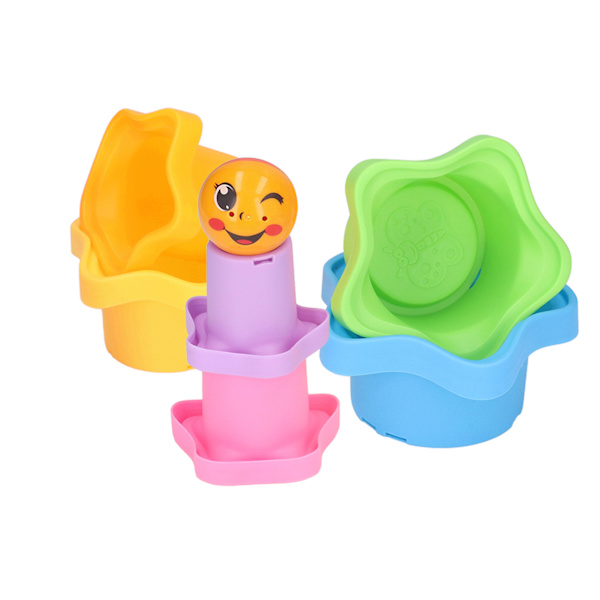 6 stk stablekopper med dreneringshulldesign DIY pedagogisk trygt form plastmaterial baby stableleker for alder over 6 måneder