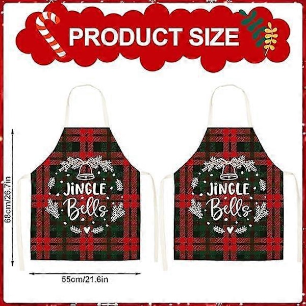 Juleforkle for Kvinner Menn 2 Pakk Rutete Forkle Jule Baking og Matlaging Justerbart Forkle (68x55cm)