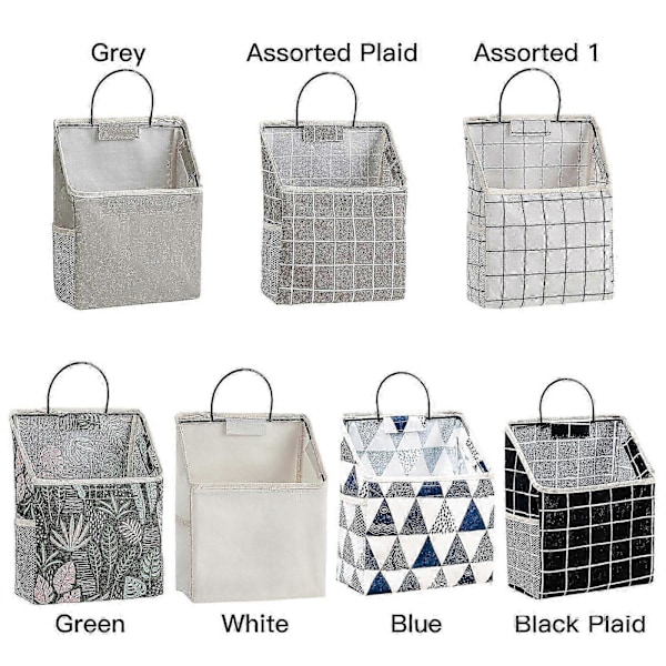 Grå Badeværelse Vægophæng Opbevaringspose - Bomuldslinned Materiale med Krog Assorteret Plaid