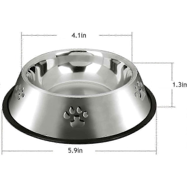 2 Rustfri Stål Hvalpeskåle, Kattetallerkenskåle med Gummibase (XS-7oz)