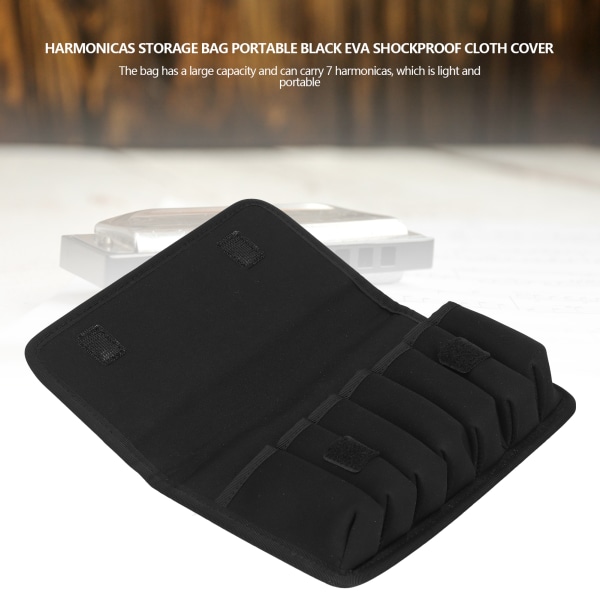 Bärbar svart EVA Munspelspåse med 7-hållare