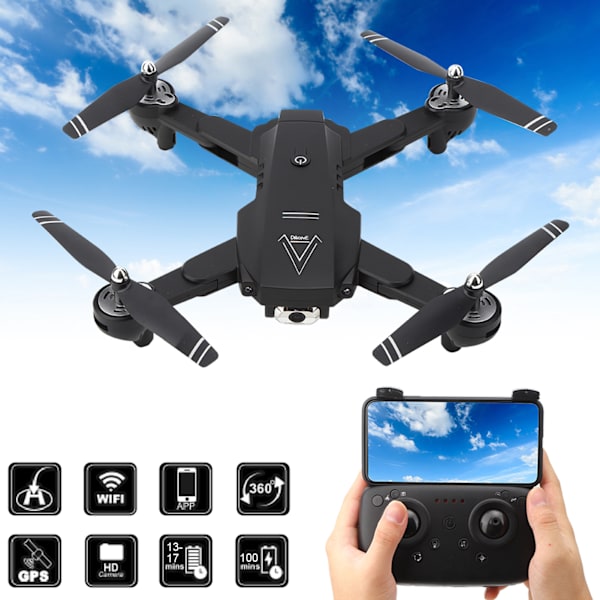 Sammenleggbar drone med høy oppløsning dobbelt kamera headless modus automatisk følge drone svart 1080P optisk