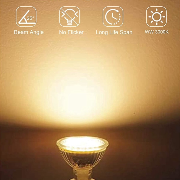 LED-lampa GU5.3 12V, 3W Spot Light Bulb, Varmvitt 3000K, motsvarande 30W halogen, för infälld skensystem (10-pack)