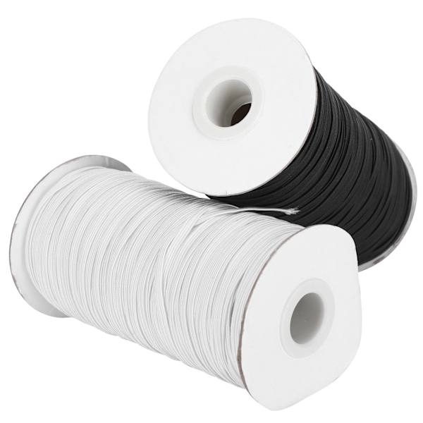 Elastisk bånd flad syning reb snor streng DIY ærme maske fremstilling høj elastisk 100 yard rulle (sort hvid)