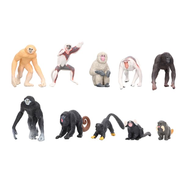 10 STK Primatmodeller Mini Neseape Gibbon Orangutang Lemur Modell Dyrepynt Sett