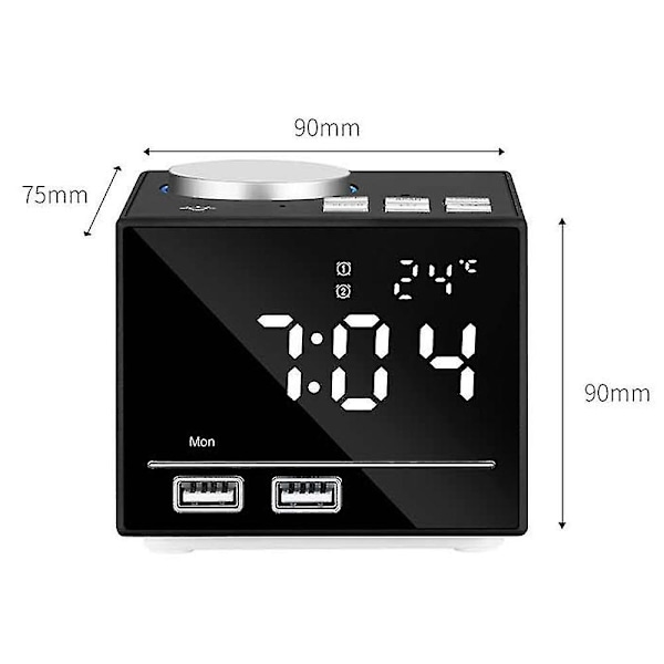 4,2 tuuman herätyskello, Bluetooth-kaiutin, kaksi herätyskelloa, USB-latausportti, Aux- ja TF-kortin toisto, suuri peili LED-näyttö himmennettävällä näytöllä makuuhuoneeseen