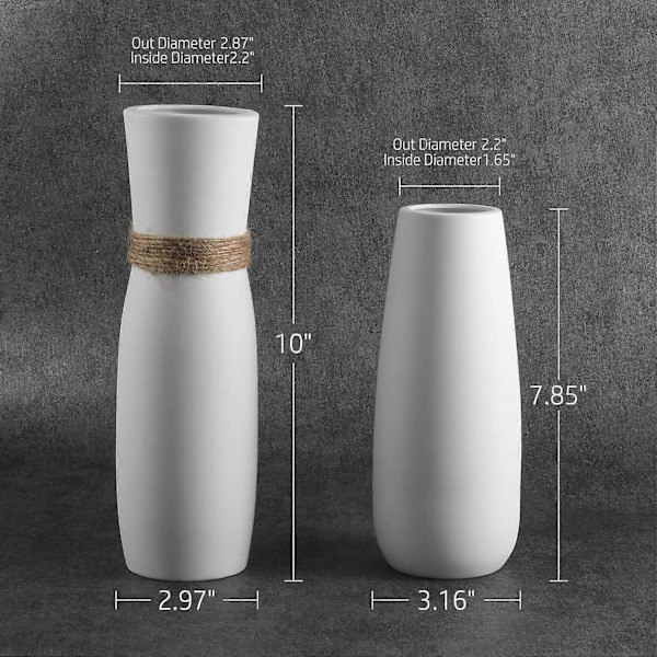 Vita Keramiska Vaser med Olika Unika Repdesign för Heminredning Set om 2