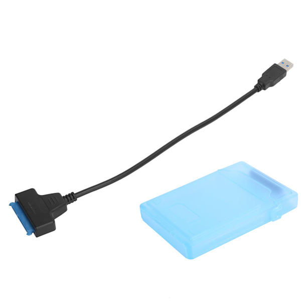Harddiskadapterkabel 2,5 tommer SATA USB3.0 HDD/SSD konverterkabel med beskyttelsesboks Blå