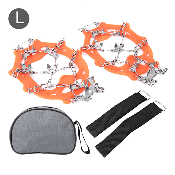 19 Teeth Outdoor Stainless Steel Non-slip Ski Ice Shoes Cover Claws Crampons Climbing AccessoriesL orange