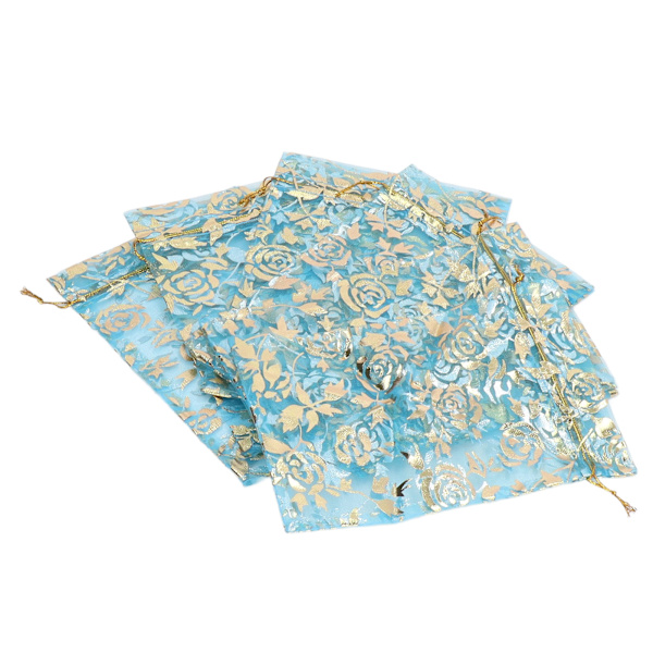 200 stk Organza-taske Snørelukning Rose Print 6,3x4,3in Mesh Gaveposer Organza-smykker Mesh-pose Blå
