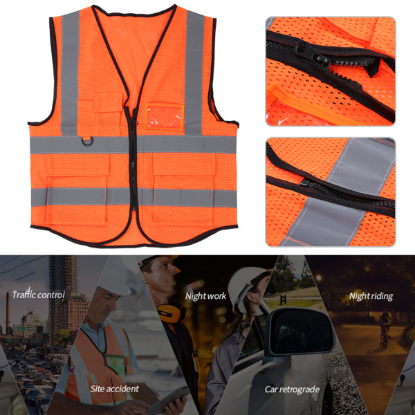 Høj synlighed Sikkerhed Sport åndbar Vest med Mesh Night Security Refleksvest OrangeOrange