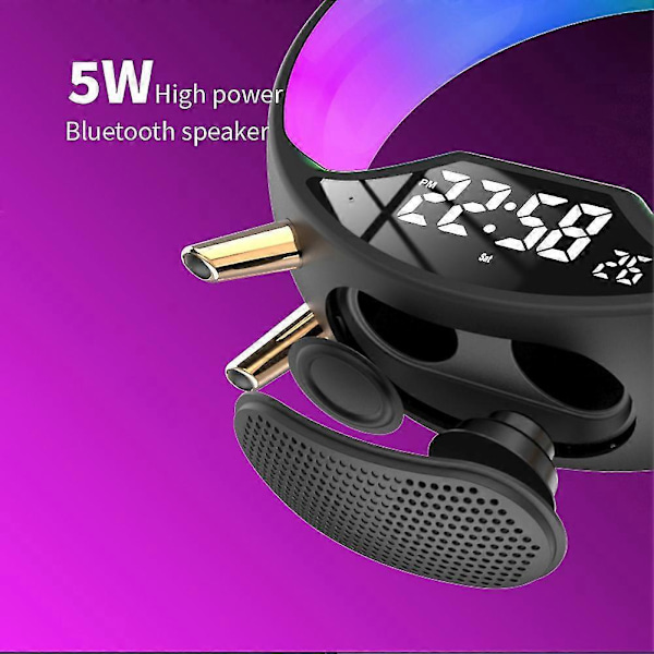 Bluetooth-kompatibel högtalare med färgcirkelljus, klocka, stereosurroundbas, musikbox för kontorsbord, hem, DGZD EU-kontakt, svart