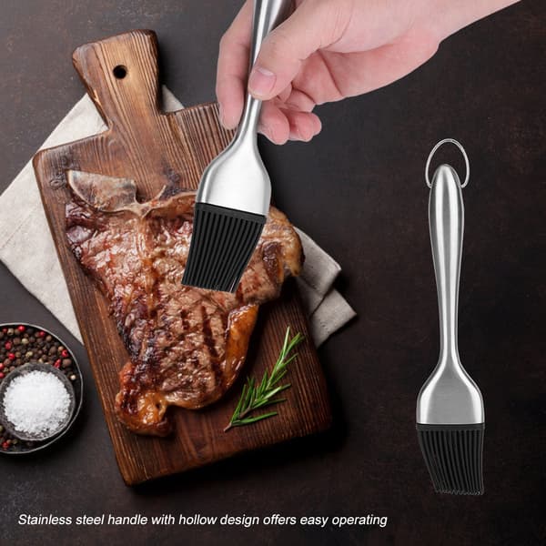 Grillbørste med silikonhode og håndtak i rustfritt stål for marinering og grilling (20 cm)