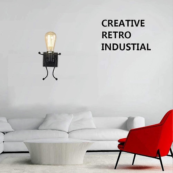 Personlig Vegglampe, Retro Industriell Lampe Kreativ E27 Stue Dekorativt Smijern, Soverom Vegglampe (Sort Enkelt Hode)