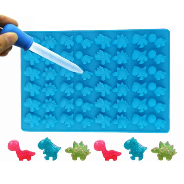 Dinosaur silikone kageform 48 små dinosaur gummiform til bagning kage mousse chokolade budding blå