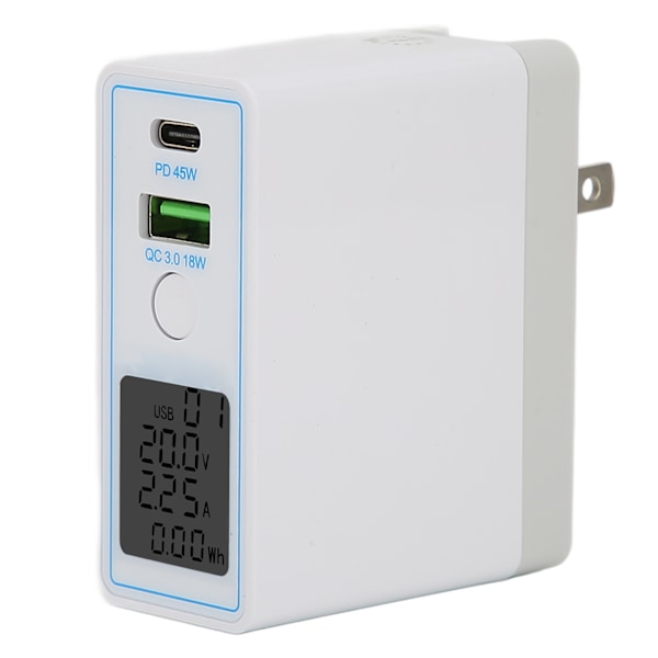 USB C Väggladdare PD QC 3.0 2 Port Snabbladdare Block AC100‑240V med Knappbrytare Display Bärbar Laddare US-kontakt med AU-adapter