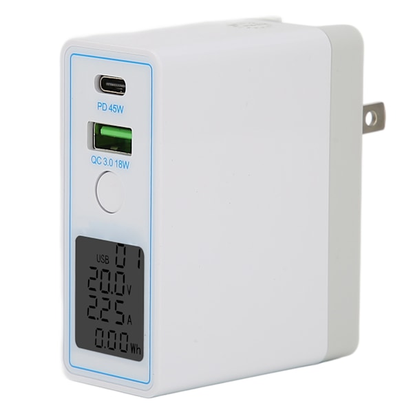 USB C vegglader PD QC 3.0 2-porters hurtigladerblokk AC100-240V med knappbryterdisplay bærbar lader US-plugg med AU-adapter