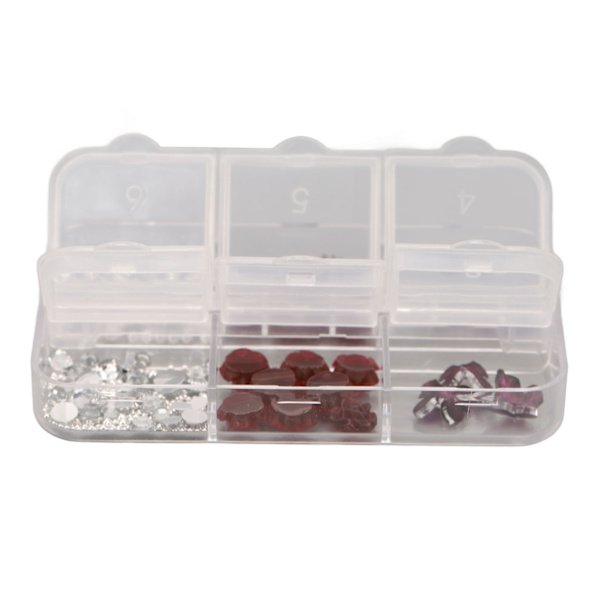 Mörkröd Butterfly Nail Charms Glittrande 3D-blomma Portable Nail Charms med 6 Grid förvaringsbox