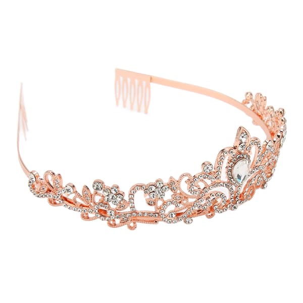 Brudekrone Rhinestone Elegant Glimrende Bryllupsprinsessekrone til Halloween Rosaguld