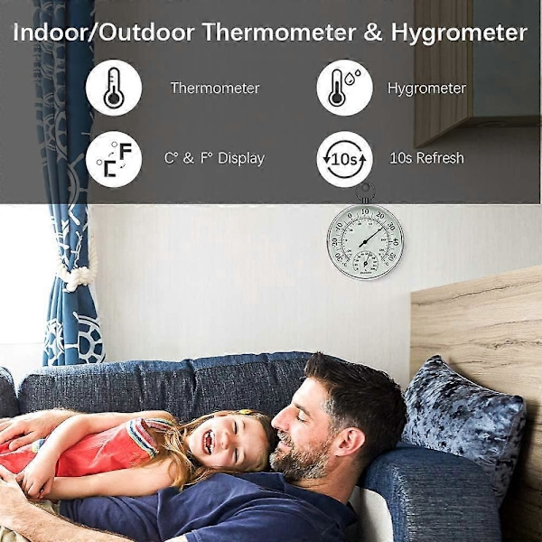 Indendørs Udendørs Termometer 10cm Fugtighedstermometer Indendørs Udendørs Lufttemperatur Monitor Aircondition Fugtighedstermometer Målerindikatorer
