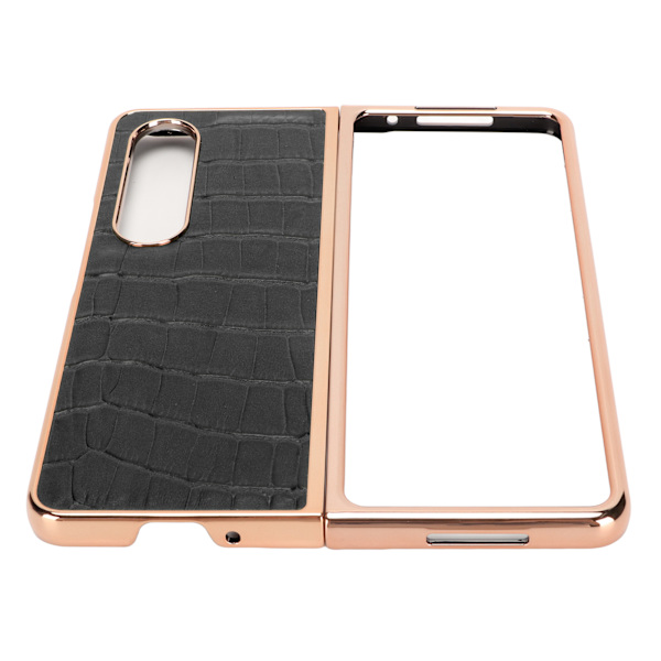 Phone case cover Samsung Galaxy Z Fold 4 Nanopinnoitetulle krokotiilikuvioiselle aitoa nahkaa naarmuuntumaton musta