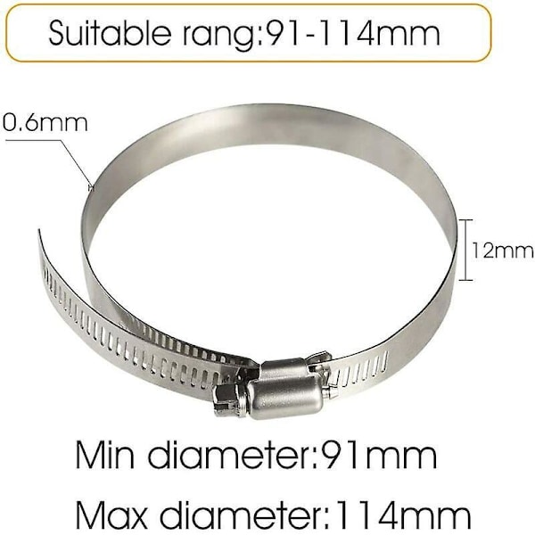 8 stk. slangeklemmer, justerbare 91-114mm rustfrie stål klemmer størrelser for å feste slange og slanger