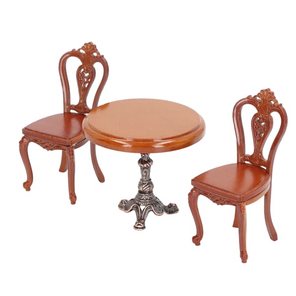 Dockskåps Matbord Stolsset Mini Storlek Nostalgisk Björk Legering Leksak Bord Stolsmodell för Lekhus 1/12