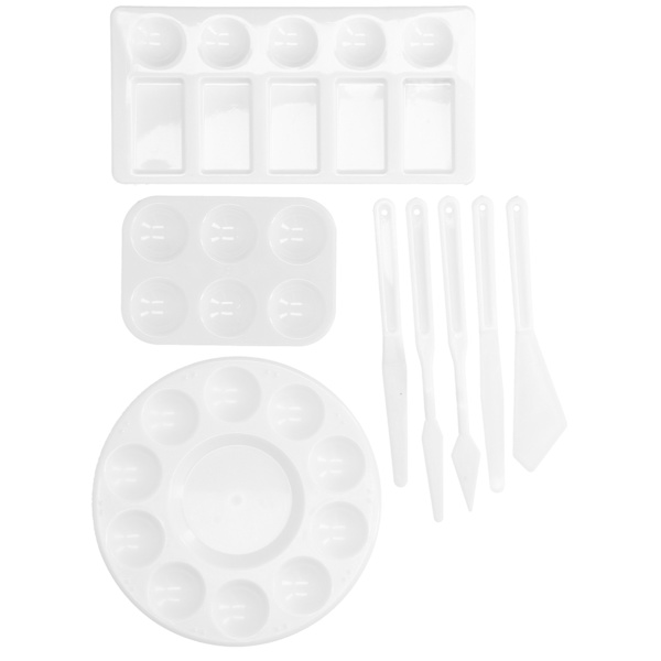 8 stk plastmaling skrapepalettsett enkel rengjøring gjenbrukbar for tegning akvarellsett