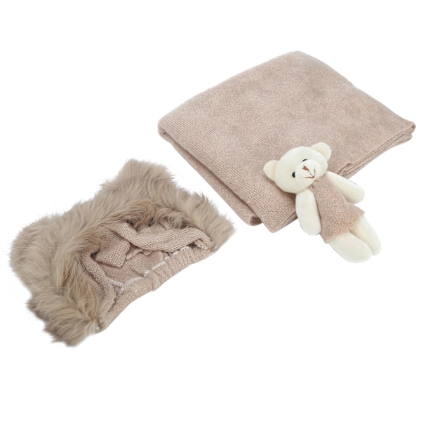 Vastasyntyneen vauvan valokuvausrekvisiitat Vauvan kuvausasu Hat Blanket Toy -setti vauvalle (Khaki Hat Blanket Toy)