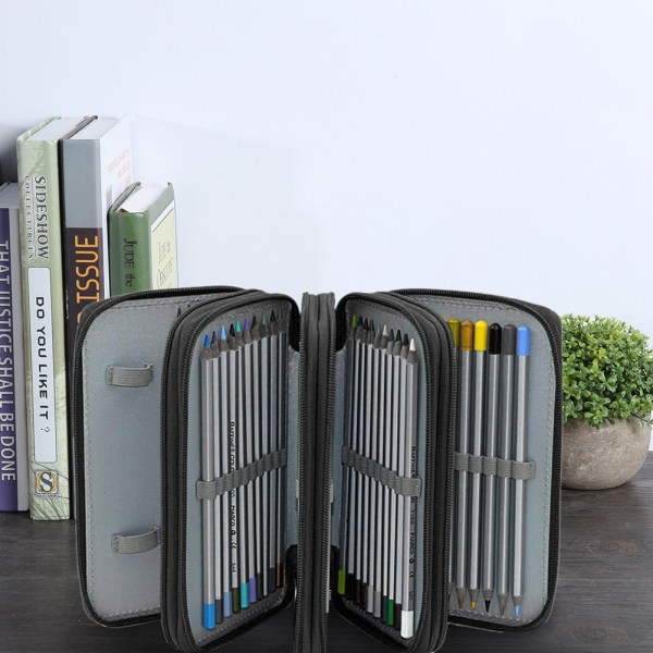 Neliön nelikerroksinen 72 reikää Sketch Art Piirustus Case Organizer Pure Color Pen Bag (musta)