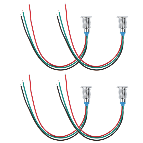 4 set förtrådda runda lysdioder metall vattentät 2 färgindikator Common Cathod 10mm 1224V (röd och grön)