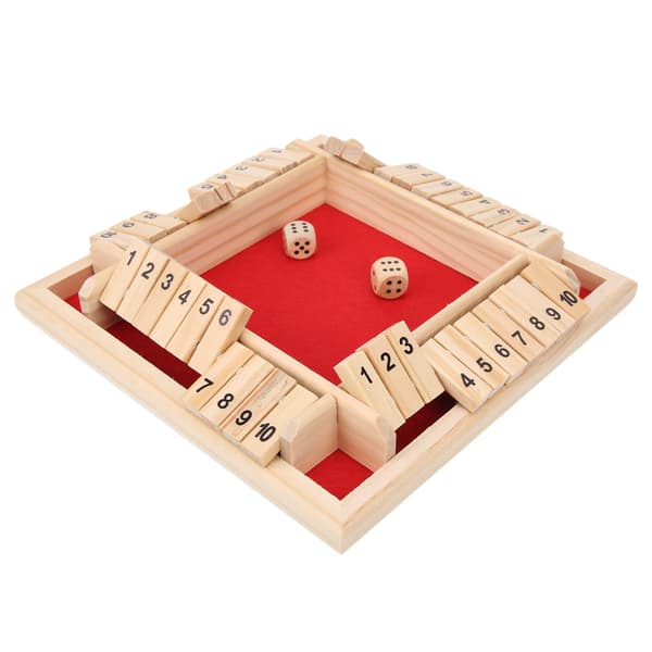 Træ Shut the Box Terningespil 4 Sidet 10 Tal Bræt Bordplade Pub Spil til Børn Voksne