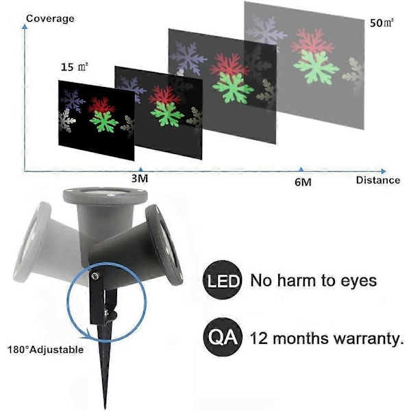 Juleprojektor LED Snøfnugg Lampe Vanntett Lys