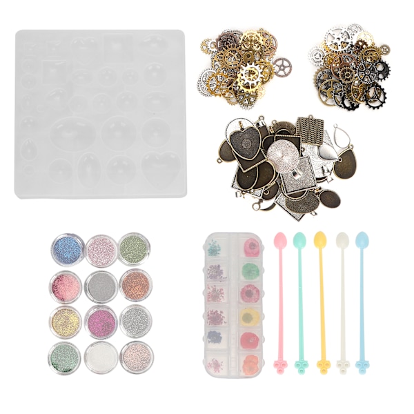 Torra blommor smycken gjutning form DIY hantverk smycken hängsmycke göra glitter pulver set