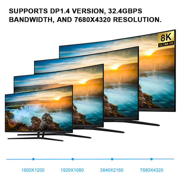 DP 1.4-versjonskabel 8K 4K 32,4 Gbps båndbreddedatakabel for dataskjerm 3m/9,84ft