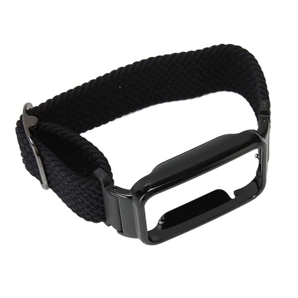 Flätat Loop Armband för Mi Band 7 Pro Justerbart Elastiskt Nylon Loop Armband med Skyddsram Svart Bandfodral