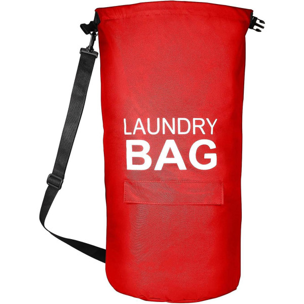Rød sammenleggbar skittentøyskurv med håndtak og spenne - kapasitet for én beholder, tøykurv og hengende vaskepose for hjemmet eller skolen