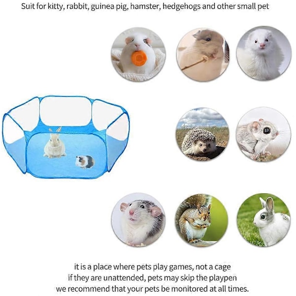 Hengittävä Läpinäkyvä Lemmikkien Leikkikehä, Avautuva Ulko-/Sisäkäyttöön Tarkoitettu Liikunta-aita, Kannettava Piha-aita Marsuille, Kaneille, Hamstereille ja Siileille (Sininen)