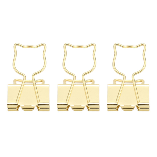 100 stk. Binder Clips Cat Form Metal Jern Hul Kompakt Bærbar Sjove Binder Clips til Dokumenter Klassificering Guld