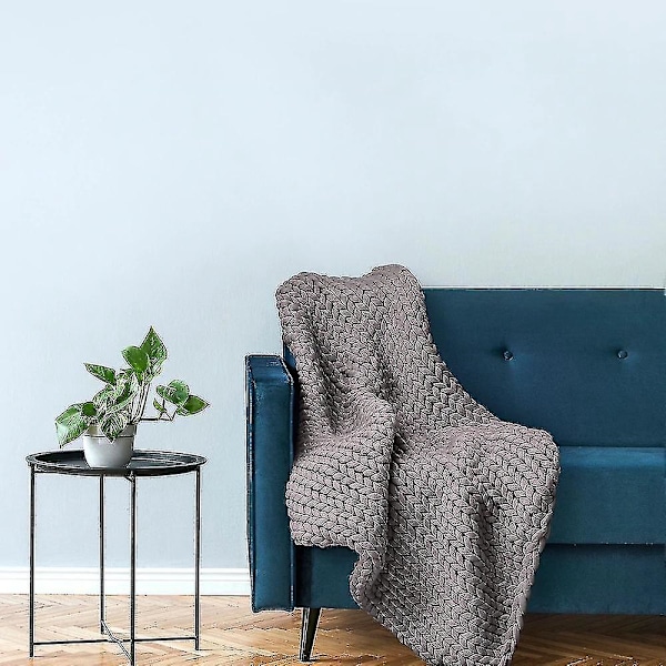 Stickad tyngdtäcke för kylning, handgjord chunky stickad filt beige