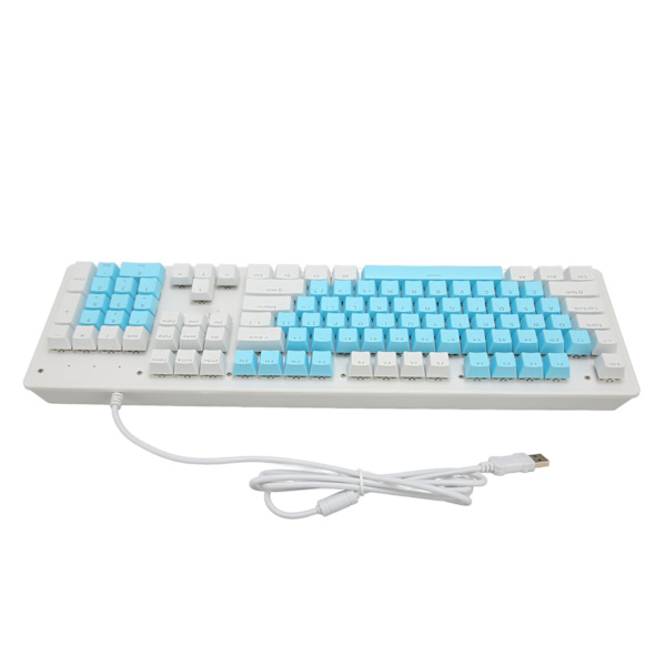 Gaming-tastatur USB 104 taster mekanisk bryter RGB bakgrunnsbelyst 4,9 fot kabel kablet tastatur for stasjonær bærbar datamaskin brun bryter (blå hvite tastehetter)