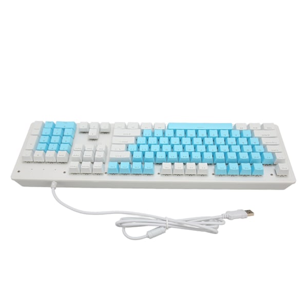 Speltangentbord USB 104 tangenter mekanisk brytare RGB bakgrundsbelyst 4,9 fot kabel trådbundet tangentbord för stationär bärbar dator brun brytare (blå vita tangentbord)