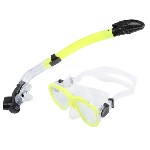 Voksen snorklesett AntiFog dykkedeksel herdet glassbriller med tørr topp snorkelrør (gul )