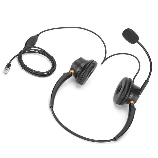 Binaural Headset Telefonheadset med brusreducerande mikrofon och volymkontroll