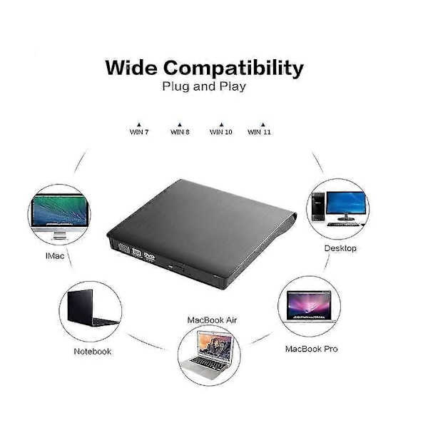 Ulkoinen USB-asema Kannettava poltin CD RW DVD Rom Lukija Kirjoitin Mac Windowsille