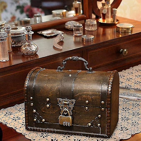 Vintage-tyylinen käsintehty puinen pirattien aarrekirstu etulukolla