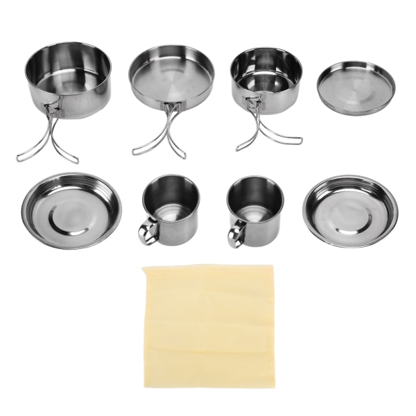 8pcs Camping Cookware Stainless Steel Outdoor Cookware Set for Camping Hiking Beach Outdoor Use