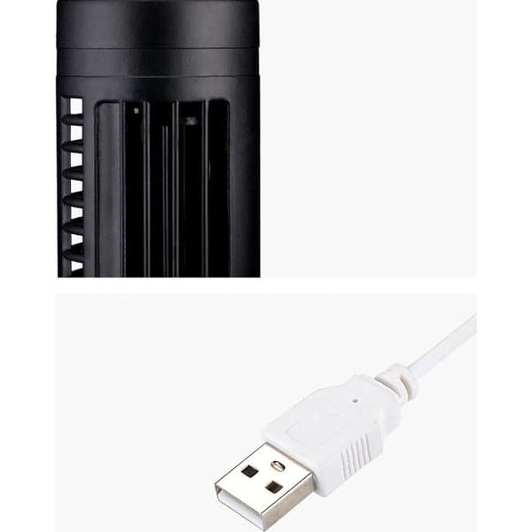 Mini USB Bladeless Tower Fan, 2 hastigheder og tilstande, piedestalventilator til soveværelse, stue, kontor, hjem, sort